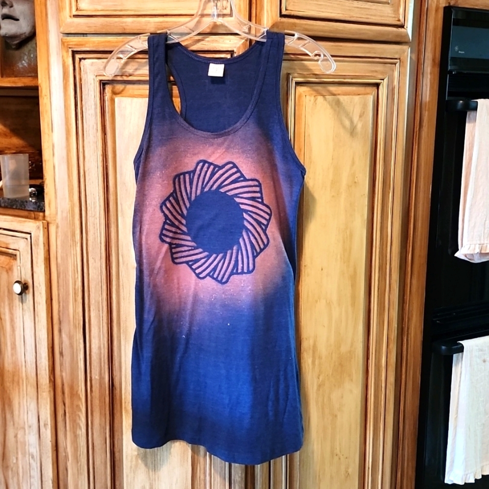 New Upcycled S Navy Cotton/Poly Kiwi Punch Mirrored Reflection Tank Top